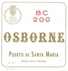 Etiqueta antigua de Osborne: BC 200, Osborne, Puerto de Santa María. 