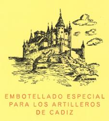 Etiqueta antigua de Osborne: Embotellado especial para Los Artilleros de Cádiz 