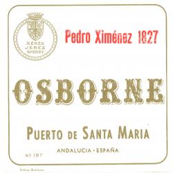 Etiqueta antigua de Osborne: Pedro Ximénez 1827, Osborne, Puerto de Santa María.