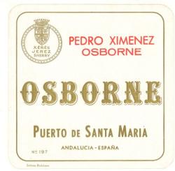 Etiqueta antigua de Osborne: Pedro Ximénez Osborne, Puerto de Santa María.