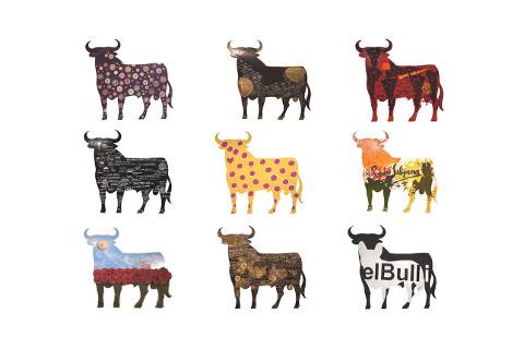 Imagen del proyecto del 50 aniversario del Toro de Osborne, proyecto que se hizo con artistas y gente del mundo de la cultura donde cada uno interpreto su manera de entender el Toro de Osborne.